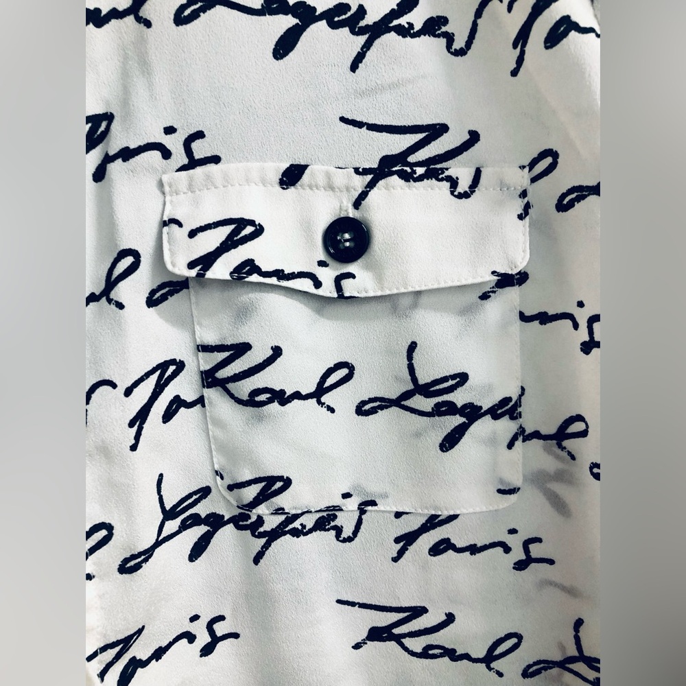 Karl Lagerfeld Paris Signature White/Black Long-sleeve Blouse - Picture 5 of 9